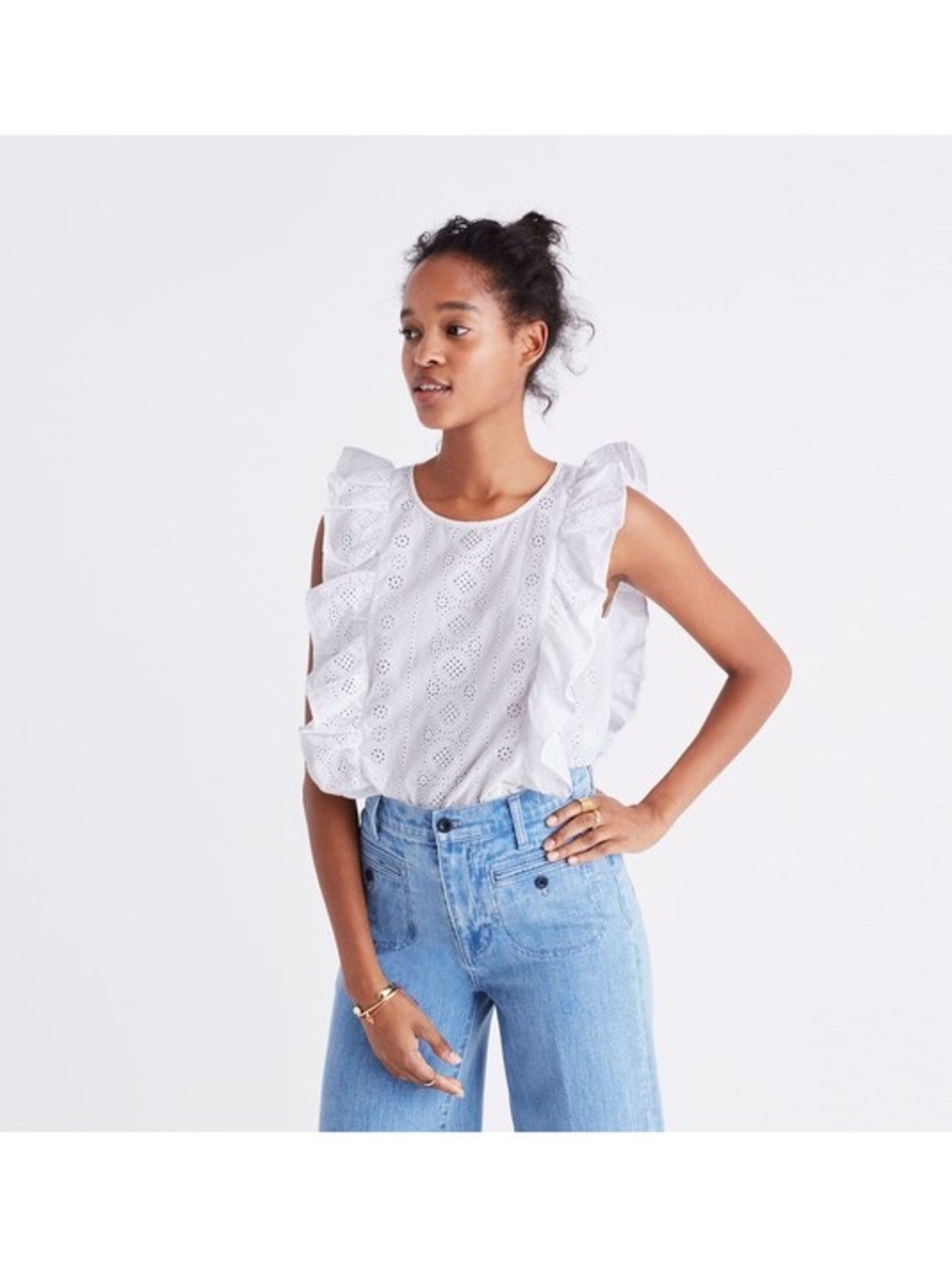 Madewell White Eyelet Bellflower Ruffle Top Size M
